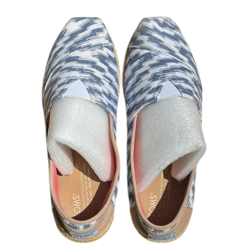 Toms Alpargata Rope‎ Espadrille Flat Slip On Blue White Shoe Casual Women's 8.5